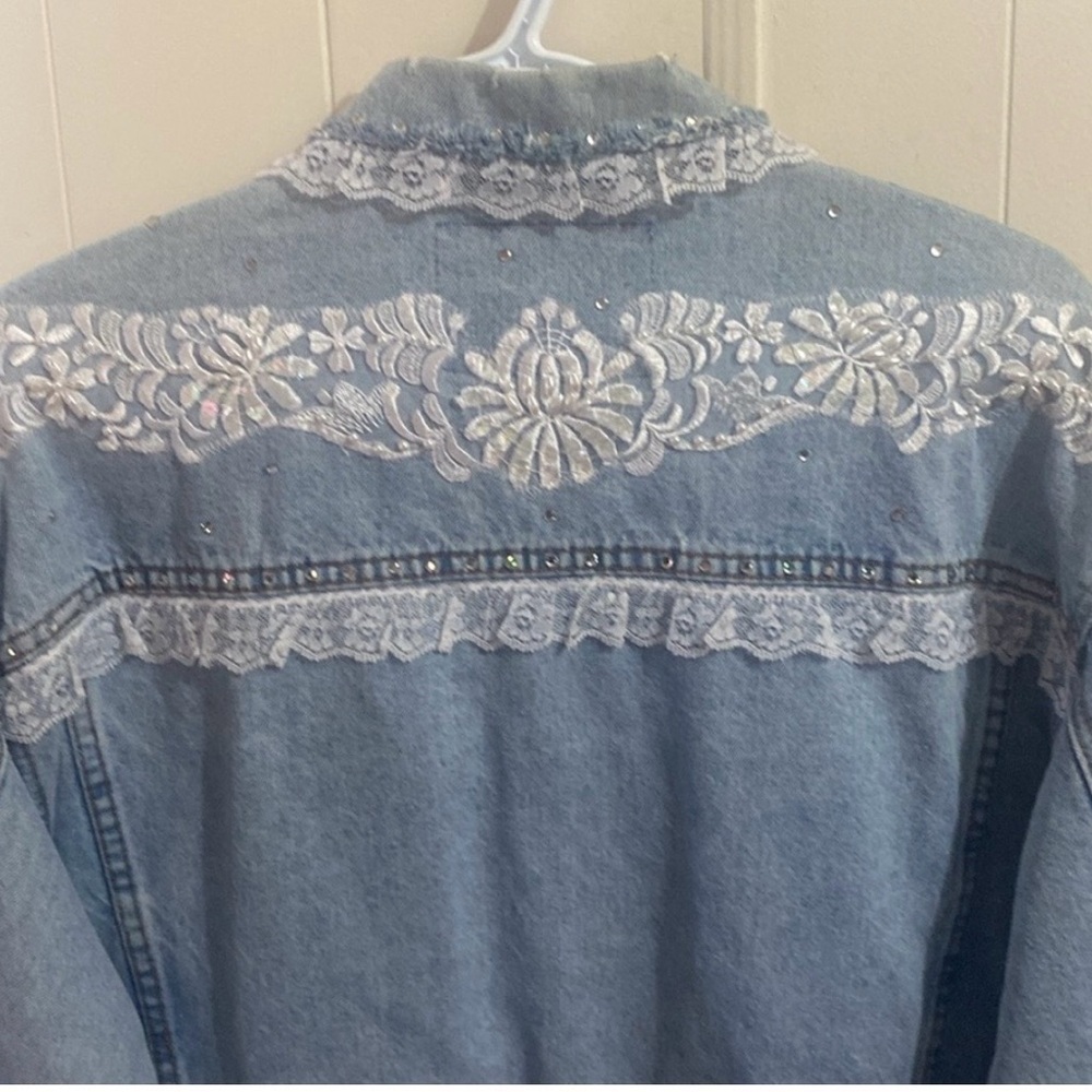 Bluenotes Embellished Lace Trim Denim Jacket | Size Large - Picture 3 of 7